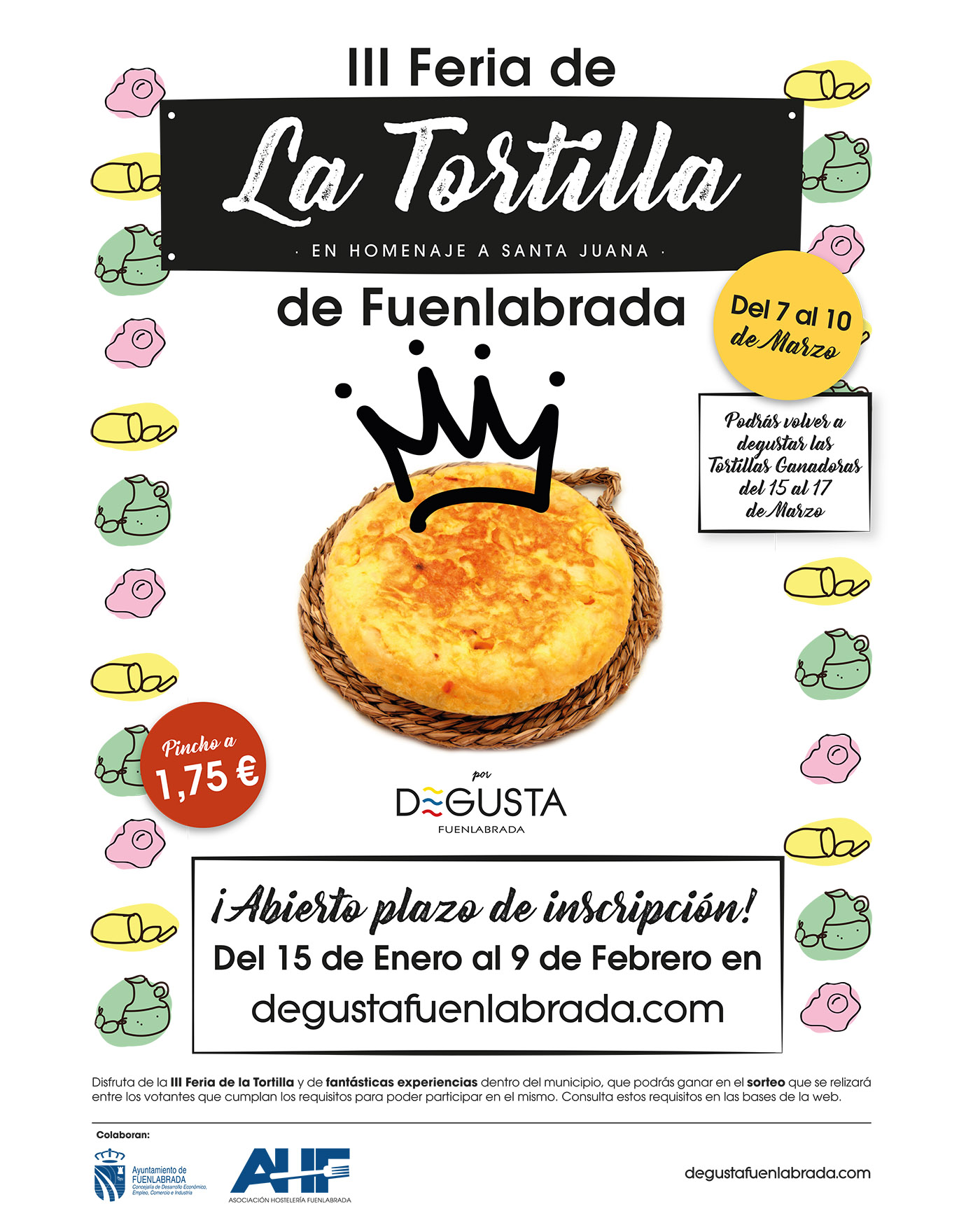La III Feria de la Tortilla en Fuenlabrada, del 7 al 10 de marzo, invita a los establecimientos a ofrecer tapas de tortilla a precios especiales, con votaciones digitales y premios para las mejores creaciones, creando una experiencia gastronómica participativa y deliciosa.