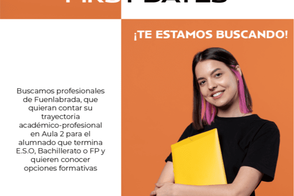 La iniciativa 'Professional First Dates' en la Feria Educativa Aula-2 de Fuenlabrada permitirá a estudiantes de ESO, bachillerato o FP charlar con profesionales para orientarse sobre su futuro laboral.