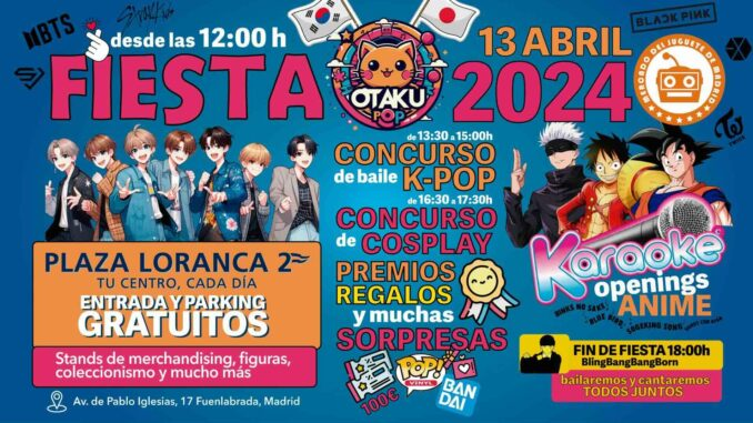 El evento gratuito Otakupop 2024 llega a Fuenlabrada el próximo sábado 13 de abril con un día lleno de anime, K-pop y diversión para todos los asistentes