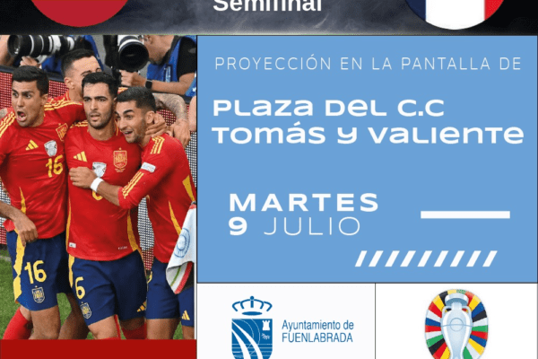 La pantalla gigante en la plaza del Tomás y Valiente retransmitirá el partido de semifinales de la Eurocopa 2024 entre España y Francia. Si España llega a la final, la pantalla seguirá activa para que los aficionados puedan animar a La Roja.