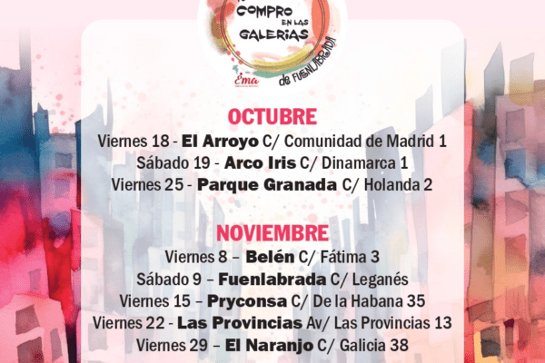 La Feria de las Galerías de Fuenlabrada se celebra en octubre y noviembre para impulsar el consumo en los comercios locales y dinamizar la economía...