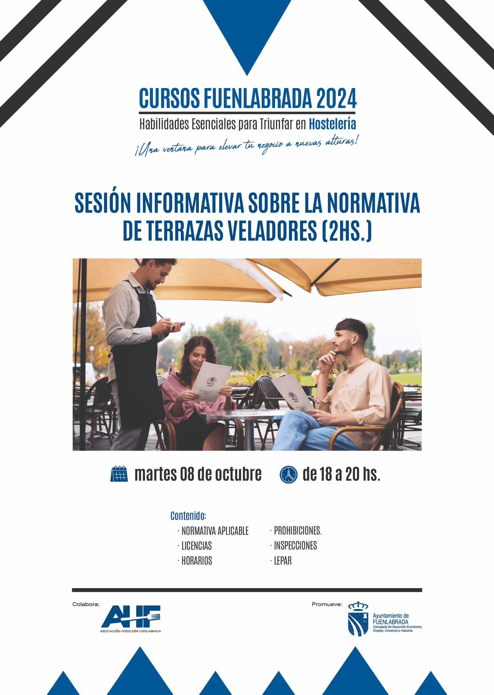 Fuenlabrada ofrece sesiones informativas para hosteleros sobre la normativa de terrazas veladores, con la primera el 8 de octubre, en la Escuela de Hostelería del CIFE.