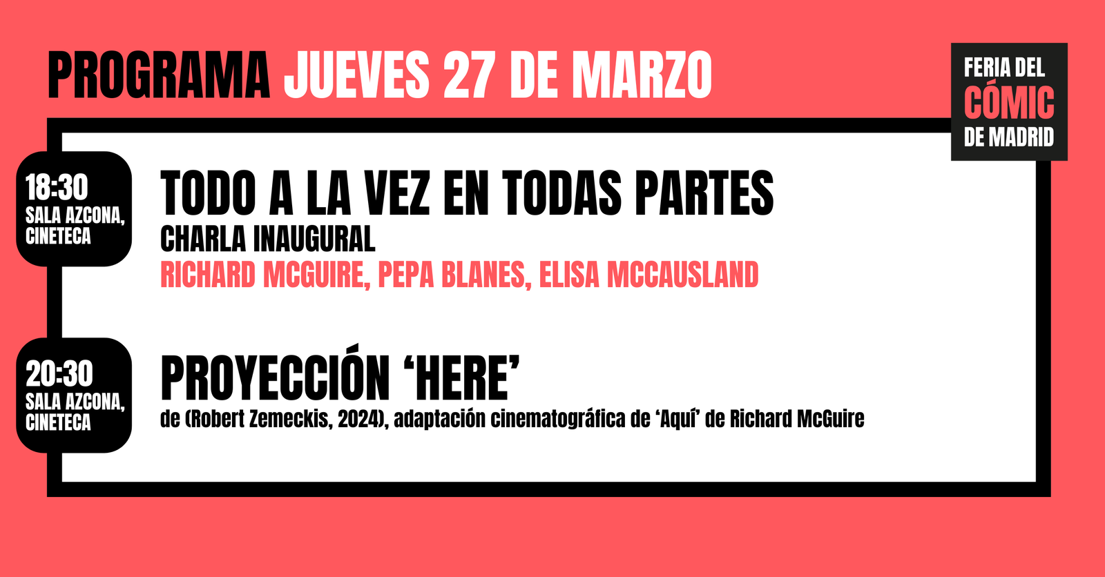 La Feria del Cómic de Madrid arranca en Matadero con Richard McGuire como protagonista. Cuatro días de charlas, firmas, talleres y cine en directo.