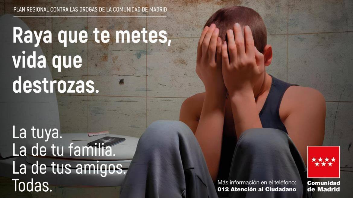 La Comunidad de Madrid lanza una nueva campaña contra el consumo de cocaína dentro del Plan Regional Contra las Drogas. Incluye medidas preventivas, normativas y asistenciales