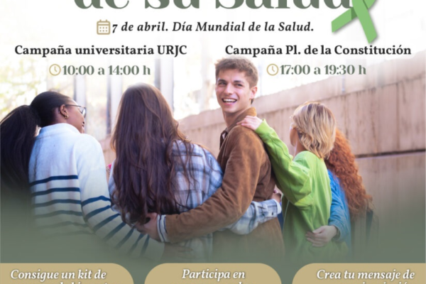 La salud mental juvenil, protagonista en Fuenlabrada por el Día Mundial de la Salud Fuenlabrada celebra el Día Mundial de la Salud con una campaña centrada en la salud mental juvenil. Actividades, talleres y sensibilización en la URJC y la Plaza de la Constitución.