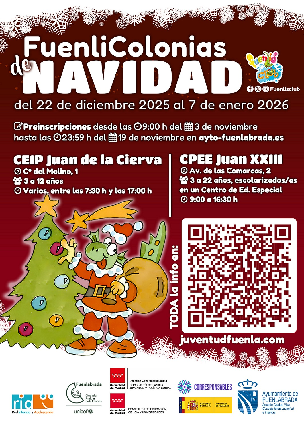 Abierto el plazo de inscripción para las Fuenlicolonias de Navidad 2025 en Fuenlabrada