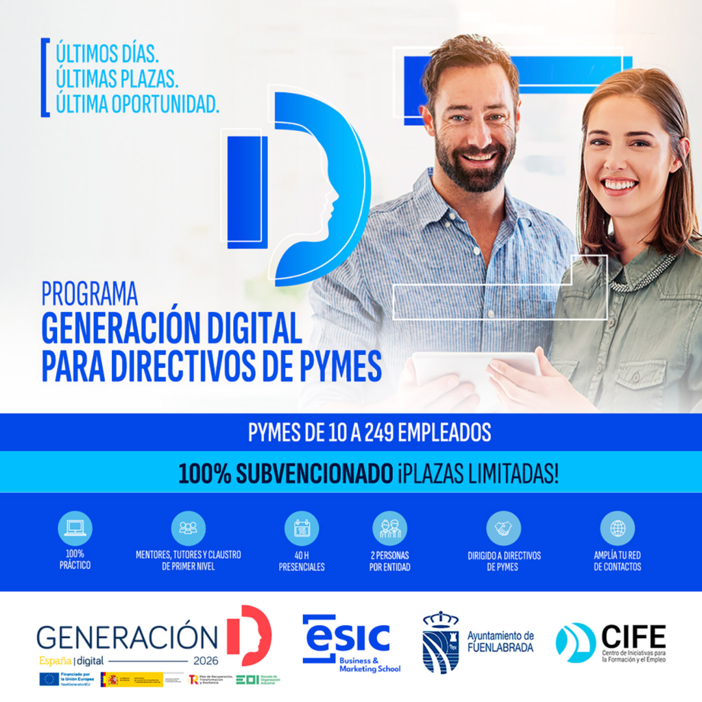 El Ayuntamiento de Fuenlabrada y ESIC ofrecen un Máster Ejecutivo en Transformación Digital gratuito para pymes y directivos locales. Inscríbete hasta el 17 de marzo.