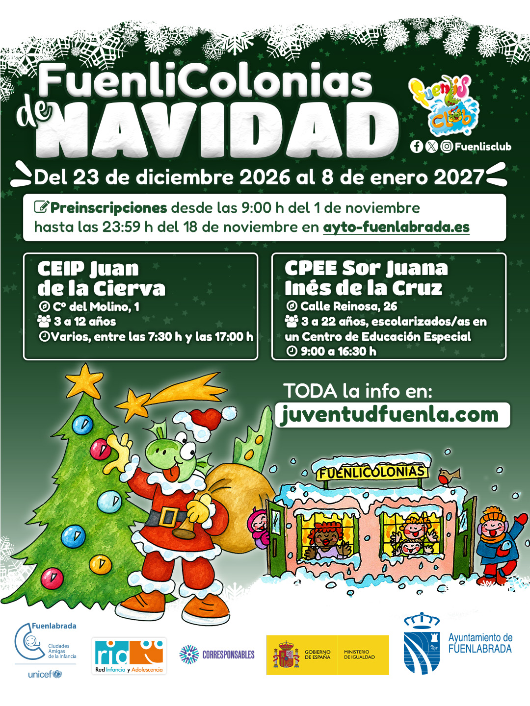 Las Fuenlicolonias de Navidad 2026 abren su plazo de preinscripción este 1 de noviembre para facilitar la conciliación familiar