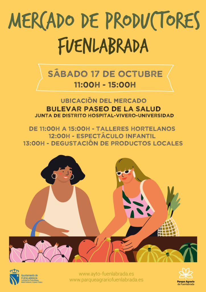El Mercado de Productores de Fuenlabrada se traslada este sábado 17 de octubre al bulevar del paseo de la Salud. Consulta horarios, puestos y actividades.